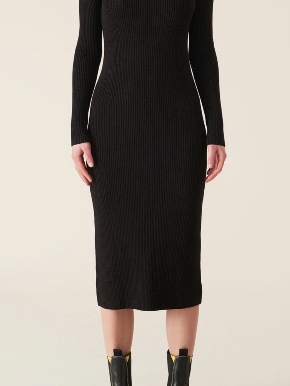 NWT Ganni Ribbed Long-Sleeve Midi Dress - Classic Knit brown L